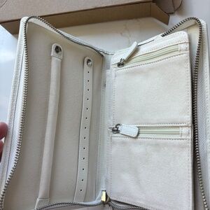 NIB Pottery Barn white leather travel jewelry case